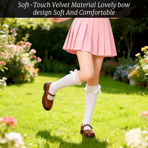 White Knee High Socks Women with Bow Cotton Lolita Socks Long Over the Knee Sock Women's Girls Bow Ruffled Trim Thigh High Stockings for Daily Dress Dating Dance, 14 Inch Stockings in Saudi Arabia