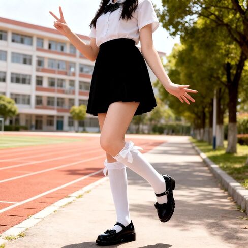 White Knee High Socks Women with Bow Cotton Lolita Socks Long Over the Knee Sock Women's Girls Bow Ruffled Trim Thigh High Stockings for Daily Dress Dating Dance, 14 Inch Stockings in Saudi Arabia
