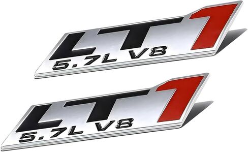 Pair Set LT1 5.7L V8 Engine Hood Trim Badge 3D Emblem Sticker Nameplate (Silver Black Red) in Kuwait