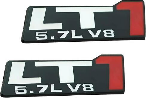 Pair Set LT1 5.7L V8 Engine Hood Trim Badge 3D Emblem Sticker Nameplate (Silver Black Red) in Kuwait