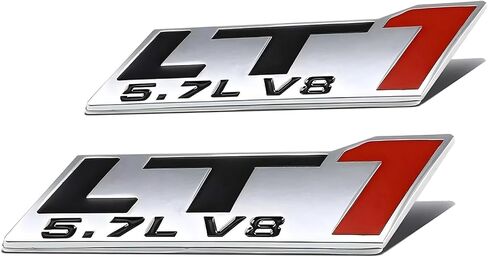 Pair Set LT1 5.7L V8 Engine Hood Trim Badge 3D Emblem Sticker Nameplate (Silver Black Red) in Saudi Arabia