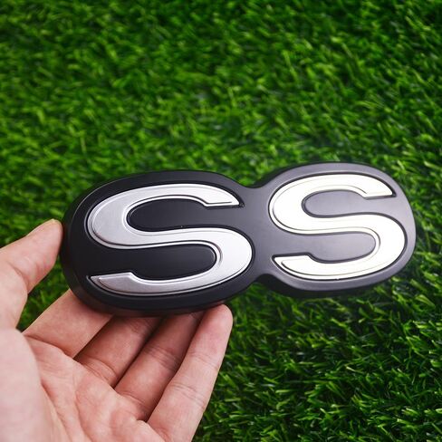 1Pc 1971 1972 Chevelle El Camino Super Sport SS Rear Bumper Emblem Letters with Hardware Replacement for SS (Silver Black) in Saudi Arabia