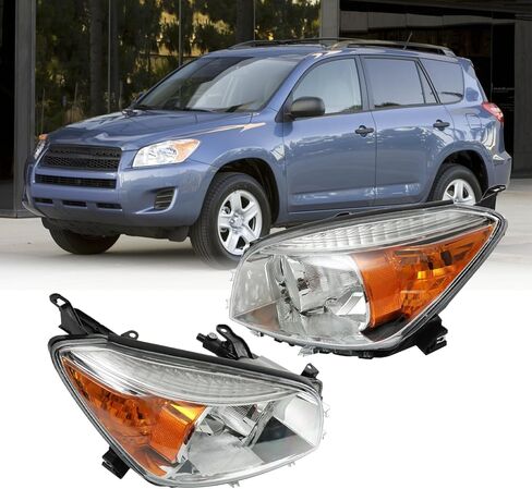 Headlights Assembly Compatible with 2006 2007 2008 Toyota Rav4 Headlamp Replacement Chrome Housing Amber Reflector Driver & Passenger Side (Black) in Saudi Arabia