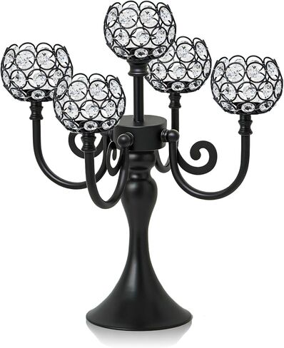 5 Arm Metal Crystal Candelabra Centerpiece - 13.4 Inch Elegant Candle Holder with Crystal Beads for Wedding Party Christmas Home Dining Table Decoration (2, Gold) in Saudi Arabia