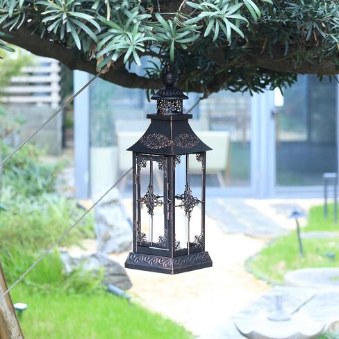 DECORKEY LED Lanterns Decorative Outdoor&Indoor, 23'' 16‘’ Large Black Lanterns Set with 2 Flameless Candles, Metal Holders for Porch, Patio, Garden, Home, Fireplace, Christmas Decorations Decor in Kuwait