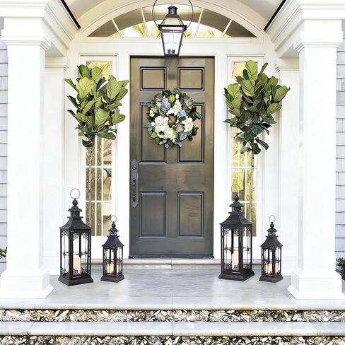 DECORKEY LED Lanterns Decorative Outdoor&Indoor, 23'' 16‘’ Large Black Lanterns Set with 2 Flameless Candles, Metal Holders for Porch, Patio, Garden, Home, Fireplace, Christmas Decorations Decor in Kuwait