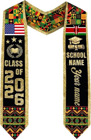 Godashop Personalized Kenya Graduation Stole, Custom Name & School Graduation Sash, Kenya Flag & USA Graduate Stole in Kuwait