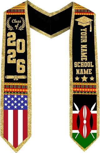 Godashop Personalized Kenya Graduation Stole, Custom Name & School Graduation Sash, Kenya Flag & USA Graduate Stole in Saudi Arabia