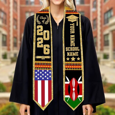 Godashop Personalized Kenya Graduation Stole, Custom Name & School Graduation Sash, Kenya Flag & USA Graduate Stole in Saudi Arabia