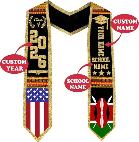 Godashop Personalized Kenya Graduation Stole, Custom Name & School Graduation Sash, Kenya Flag & USA Graduate Stole in Saudi Arabia