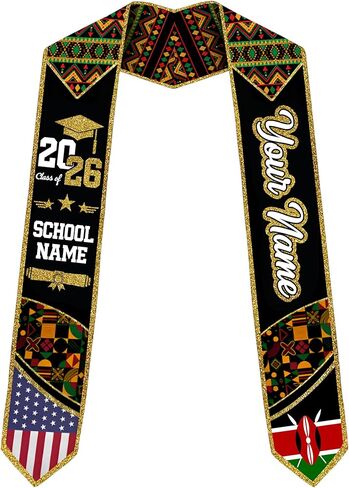Godashop Personalized Kenya Graduation Stole, Custom Name & School Graduation Sash, Kenya Flag & USA Graduate Stole in Saudi Arabia