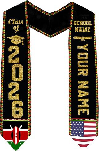 Godashop Personalized Kenya Graduation Stole, Custom Name & School Graduation Sash, Kenya Flag & USA Graduate Stole in Saudi Arabia
