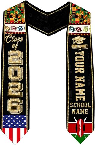 Godashop Personalized Kenya Graduation Stole, Custom Name & School Graduation Sash, Kenya Flag & USA Graduate Stole in Saudi Arabia