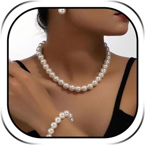 مجموعة مجوهرات اللؤلؤ قلادات اللؤلؤ مكتنزة للنساء مجموعة مجوهرات الذهب لذيذ قلادة اللؤلؤ ومجموعة القرط مجموعة قلادة اللؤلؤ مجموعة مجوهرات الزفاف للعروس in Kuwait