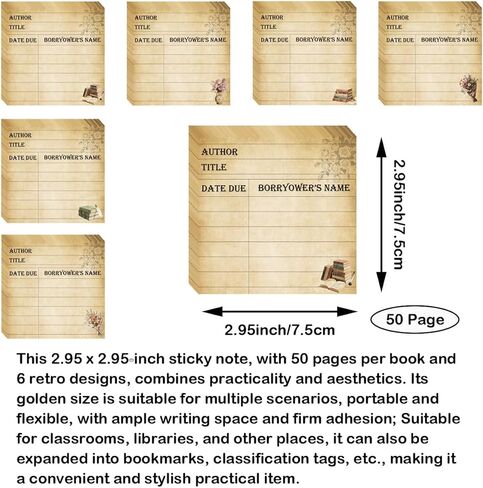 6 Set Vintage Design Library Due Date Note Sticky 2.95 x 2.95 inch Retro Self Adhesive Checkout Cards 300 Pag Reading List Tracker Bookmark Sticky of School Library Management Tools in Saudi Arabia