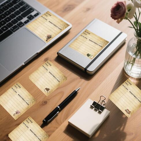 6 Set Vintage Design Library Due Date Note Sticky 2.95 x 2.95 inch Retro Self Adhesive Checkout Cards 300 Pag Reading List Tracker Bookmark Sticky of School Library Management Tools in Saudi Arabia
