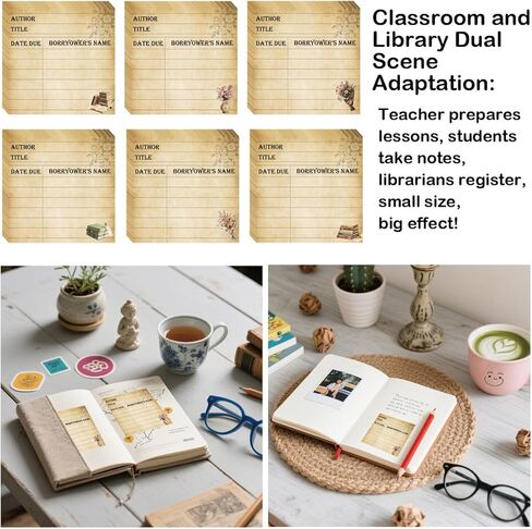 6 Set Vintage Design Library Due Date Note Sticky 2.95 x 2.95 inch Retro Self Adhesive Checkout Cards 300 Pag Reading List Tracker Bookmark Sticky of School Library Management Tools in Saudi Arabia
