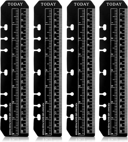 4 Pcs Bookmark Rulers, Black Plastic Page Marker Divider Pagefinder Measuring Today Ruler for A5 Size 7-Hole Binder Notebook(Black) in Saudi Arabia