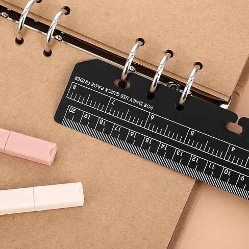 4 Pcs Bookmark Rulers, Black Plastic Page Marker Divider Pagefinder Measuring Today Ruler for A5 Size 7-Hole Binder Notebook(Black) in Saudi Arabia
