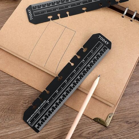 4 Pcs Bookmark Rulers, Black Plastic Page Marker Divider Pagefinder Measuring Today Ruler for A5 Size 7-Hole Binder Notebook(Black) in Saudi Arabia