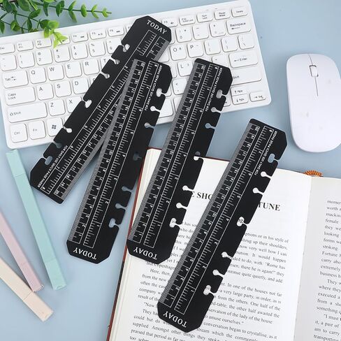 4 Pcs Bookmark Rulers, Black Plastic Page Marker Divider Pagefinder Measuring Today Ruler for A5 Size 7-Hole Binder Notebook(Black) in Saudi Arabia