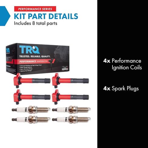 TRQ Ignition Coil & Spark Plug Kit Iridium 8 Piece Compatible with 2008-2012 Honda Accord 2012-2015 Civic Crosstour 2010-2014 CR-V 2013-2015 Acura ILX Only for 2.4L L4 in Saudi Arabia
