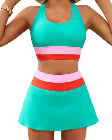 XUNYU المرأة عالية الخصر بيكيني قطعتين ملابس السباحة البطن تحكم ثوب السباحة مع تنورة التغطية الكاملة رياضي لباس سباحة 2026 in Kuwait