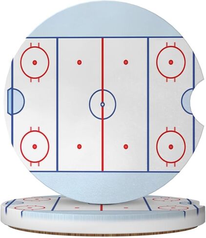 Hockey Field Blue Tones Red Car Coasters for Cup Holder, 2 Pack Absorbent Ceramic Car Coaster with Finger Notch & Cork Base in Saudi Arabia