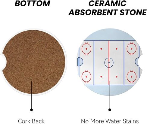 Hockey Field Blue Tones Red Car Coasters for Cup Holder, 2 Pack Absorbent Ceramic Car Coaster with Finger Notch & Cork Base in Saudi Arabia