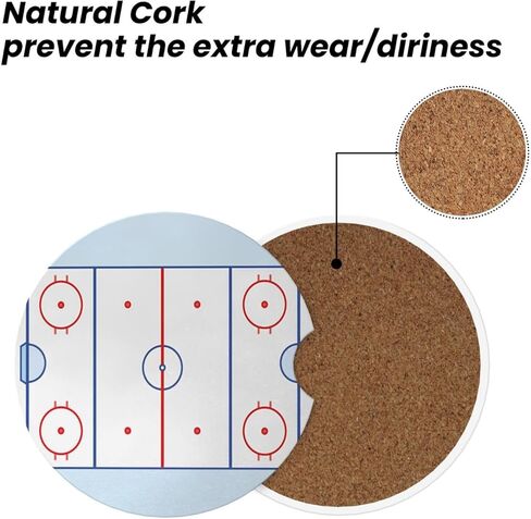 Hockey Field Blue Tones Red Car Coasters for Cup Holder, 2 Pack Absorbent Ceramic Car Coaster with Finger Notch & Cork Base in Saudi Arabia