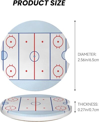 Hockey Field Blue Tones Red Car Coasters for Cup Holder, 2 Pack Absorbent Ceramic Car Coaster with Finger Notch & Cork Base in Saudi Arabia