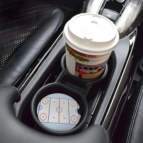 Hockey Field Blue Tones Red Car Coasters for Cup Holder, 2 Pack Absorbent Ceramic Car Coaster with Finger Notch & Cork Base in Saudi Arabia