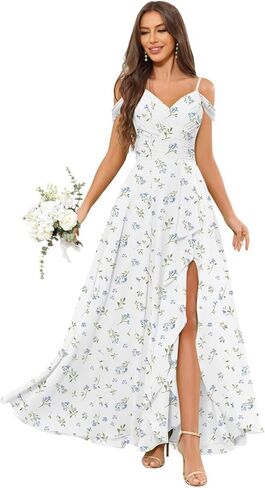 OFEECHUN Women's Off The Shoulder Long Bridesmaid Dresses for Wedding Chiffon Ruched Formal Evening Gowns with Slit in Saudi Arabia