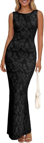 Wenrine Womens Summer Floral Maxi Dress Mesh Sleeveless Tank Dresses Slit Bodycon Party Cocktail Wedding Guest Dress in Saudi Arabia