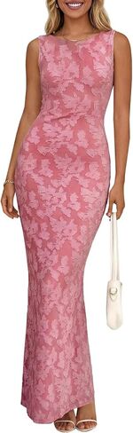 Wenrine Womens Summer Floral Maxi Dress Mesh Sleeveless Tank Dresses Slit Bodycon Party Cocktail Wedding Guest Dress in Saudi Arabia