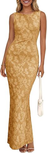 Wenrine Womens Summer Floral Maxi Dress Mesh Sleeveless Tank Dresses Slit Bodycon Party Cocktail Wedding Guest Dress in Saudi Arabia