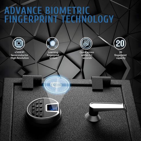 صندوق أمان مقاوم للحريق بيومتري من WASJOYE - 1.8 قدم مكعب آمن لبصمة الإصبع مع قفل لوحة المفاتيح الرقمية ونظام إنذار منفذ من النوع C، مقاوم للماء للحريق للمنزل والمكتب والفنادق والمجوهرات وتخزين النقود in Kuwait