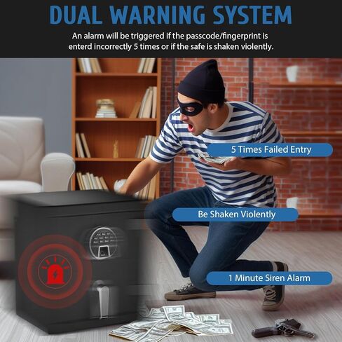 صندوق أمان مقاوم للحريق بيومتري من WASJOYE - 1.8 قدم مكعب آمن لبصمة الإصبع مع قفل لوحة المفاتيح الرقمية ونظام إنذار منفذ من النوع C، مقاوم للماء للحريق للمنزل والمكتب والفنادق والمجوهرات وتخزين النقود in Kuwait