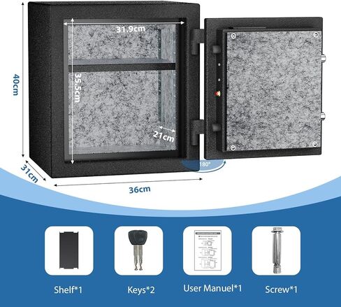 صندوق أمان مقاوم للحريق بيومتري من WASJOYE - 1.8 قدم مكعب آمن لبصمة الإصبع مع قفل لوحة المفاتيح الرقمية ونظام إنذار منفذ من النوع C، مقاوم للماء للحريق للمنزل والمكتب والفنادق والمجوهرات وتخزين النقود in Kuwait