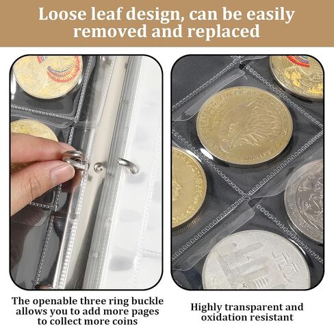 حامل كتب مجموعة العملات المعدنية لهواة الجمع، ألبوم مجموعة العملات المعدنية 400 جيب و36 منظم عملات ورقية حافظة تخزين عملات معدنية متعددة الأحجام للعملات المعدنية والعملات والبنسات والطوابع والشارات in Kuwait