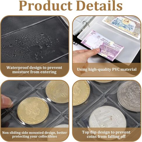 حامل كتب مجموعة العملات المعدنية لهواة الجمع، ألبوم مجموعة العملات المعدنية 400 جيب و36 منظم عملات ورقية حافظة تخزين عملات معدنية متعددة الأحجام للعملات المعدنية والعملات والبنسات والطوابع والشارات in Kuwait