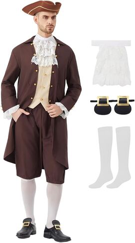 Colonial Costume Men 5PCS 18th Century America Founding Father Costume Adult Colonial Uniform Cosplay Patriot Outfit in Kuwait