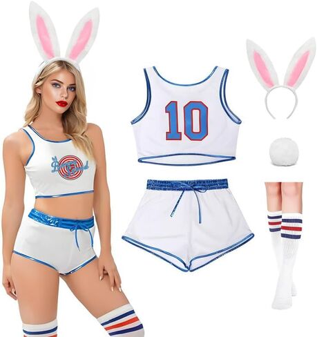 Womens Halloween Bunny Jersey Set 90s Adult Basketball Costume Space Movie Outfit & Shorts White XS-XXL in Kuwait