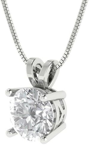 Clara Pucci 14K White Gold Plated Solitaire 16" Box-Chain Necklace - Sterling Silver 1ct Round Cut Diamond Pendant in Saudi Arabia