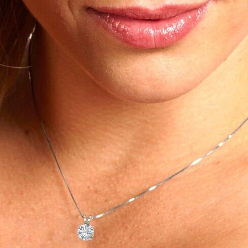 Clara Pucci 14K White Gold Plated Solitaire 16" Box-Chain Necklace - Sterling Silver 1ct Round Cut Diamond Pendant in Saudi Arabia