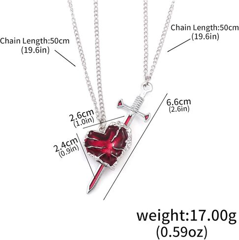 Heart and Sword Couple Necklace Set - Matching Necklace for Couples - Valentine's Day Romantic Lovers Jewelry Gift in Saudi Arabia