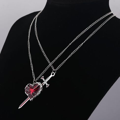 Heart and Sword Couple Necklace Set - Matching Necklace for Couples - Valentine's Day Romantic Lovers Jewelry Gift in Saudi Arabia