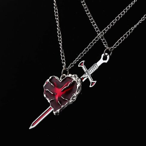 Heart and Sword Couple Necklace Set - Matching Necklace for Couples - Valentine's Day Romantic Lovers Jewelry Gift in Saudi Arabia