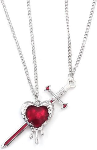 Heart and Sword Couple Necklace Set - Matching Necklace for Couples - Valentine's Day Romantic Lovers Jewelry Gift in Saudi Arabia