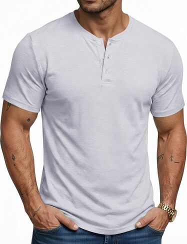 Runcati Mens Henley Shirt Short Sleeve Casual Button Basic Tees Slim Fit Stretch Summer T Shirts in Saudi Arabia
